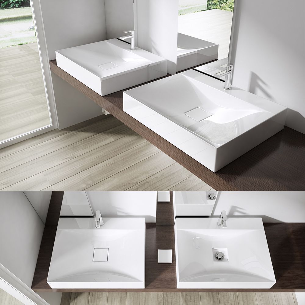 Waschbecken EGO-810, Marmorkomposit, Aufsatz- oder Wandmontage, 60, 80 oder 100 x 48 cm