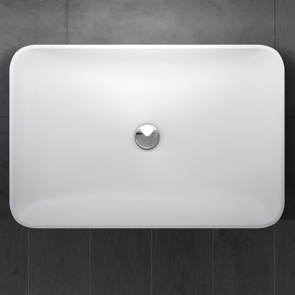 Waschbecken EGO-815, Marmorkomposit, Farbe Weiß matt, Aufsatzmontage, 60x40 cm