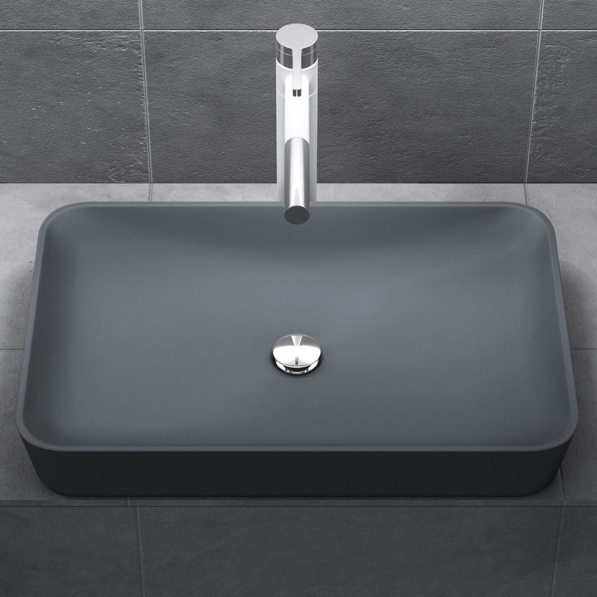 Waschbecken EGO-815, Marmorkomposit, Farbe Anthrazit matt, Aufsatzmontage, 60x40 cm