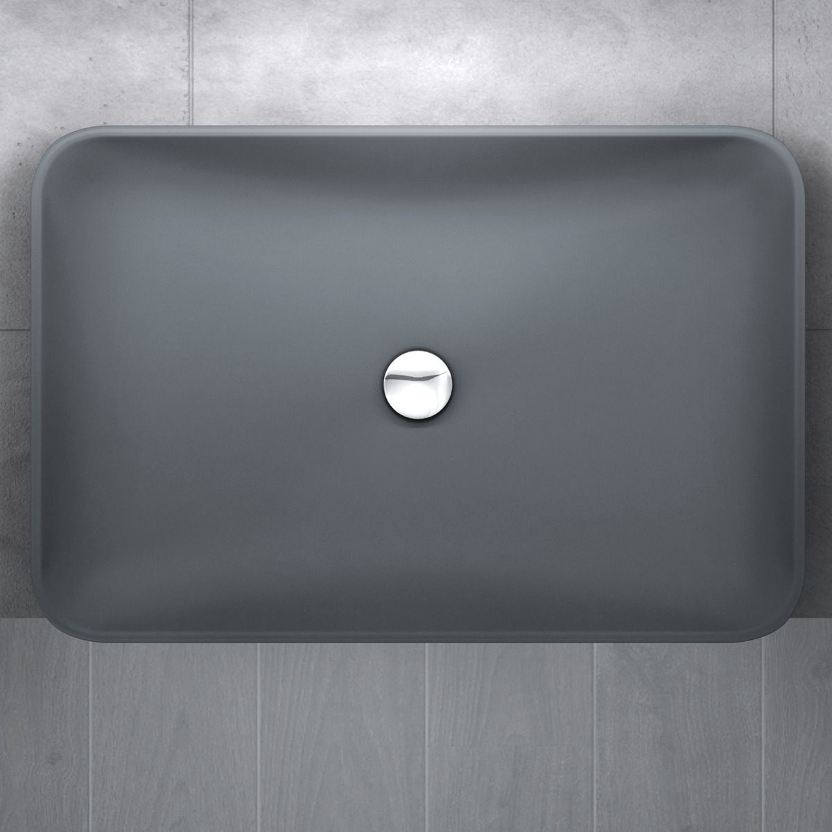 Waschbecken EGO-815, Marmorkomposit, Farbe Anthrazit matt, Aufsatzmontage, 60x40 cm