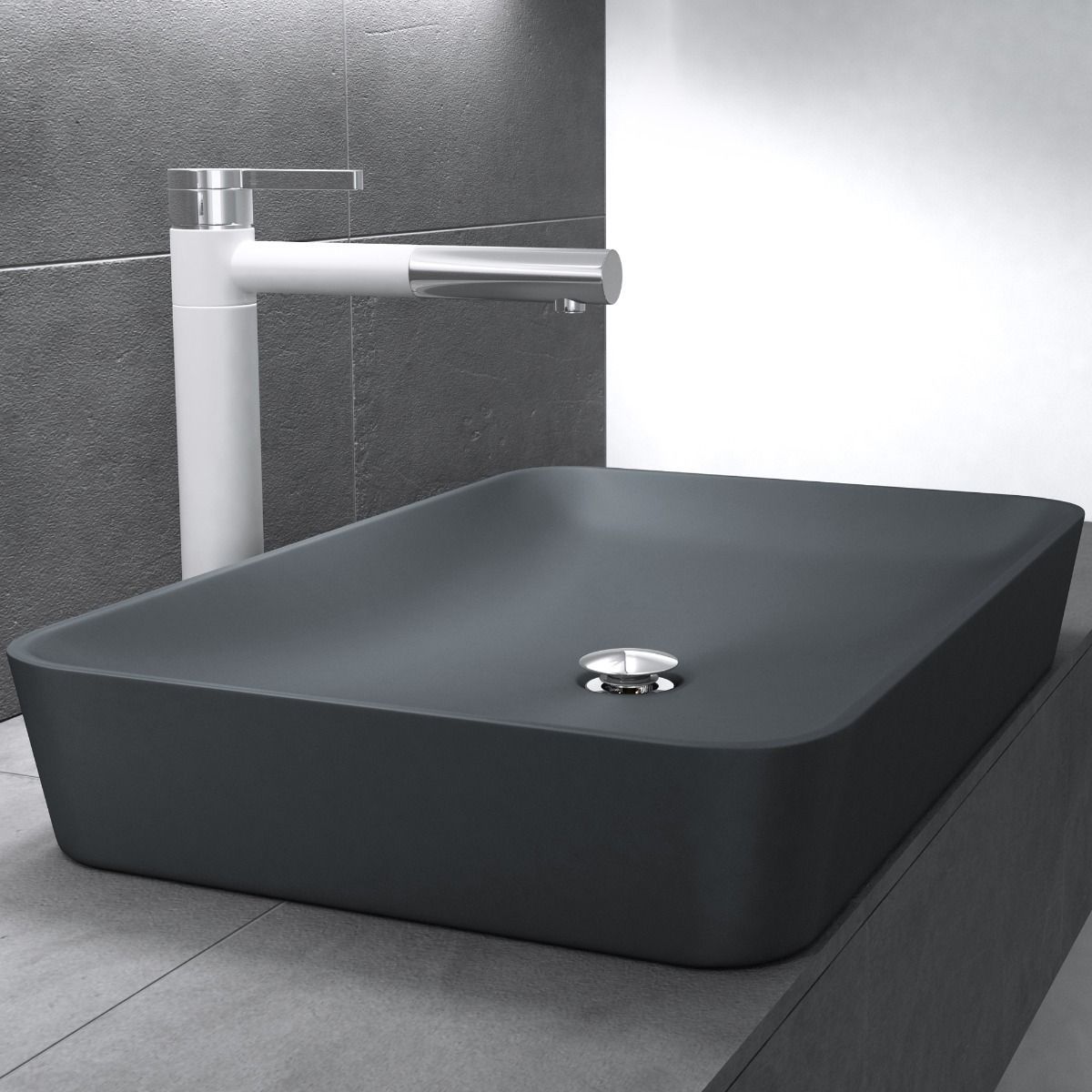 Waschbecken EGO-815, Marmorkomposit, Farbe Anthrazit matt, Aufsatzmontage, 60x40 cm