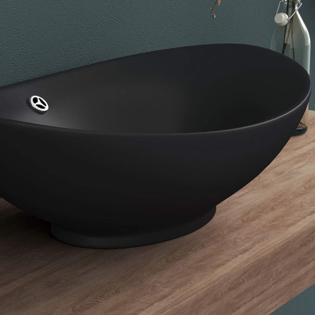 Waschbecken EGO 818, Schwarz, matt, 59x38,3 cm, Aufsatzmontage, Sanitärkeramik, mit Überlauf