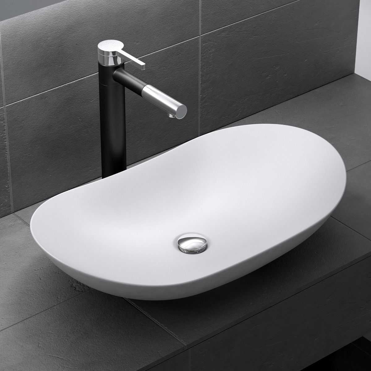 Waschbecken EGO 858, Weiß, matt, 63x36,5 cm, Aufsatzmontage, Sanitärkeramik