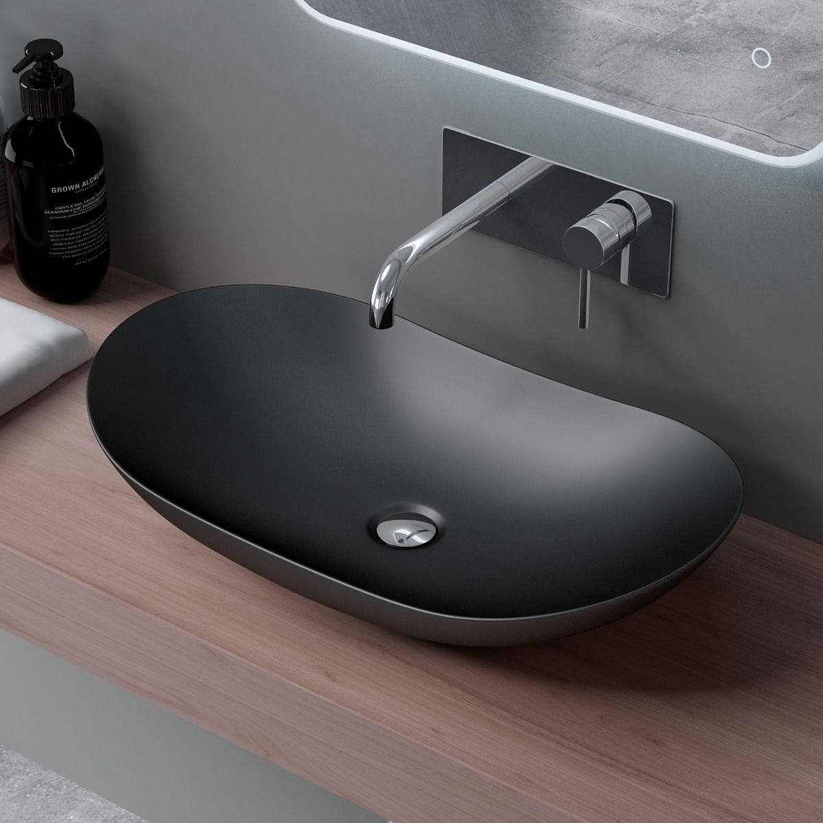 Waschbecken EGO 858, Mattschwarz, 63x36.5 cm, Aufsatzmontage, Sanitärkeramik
