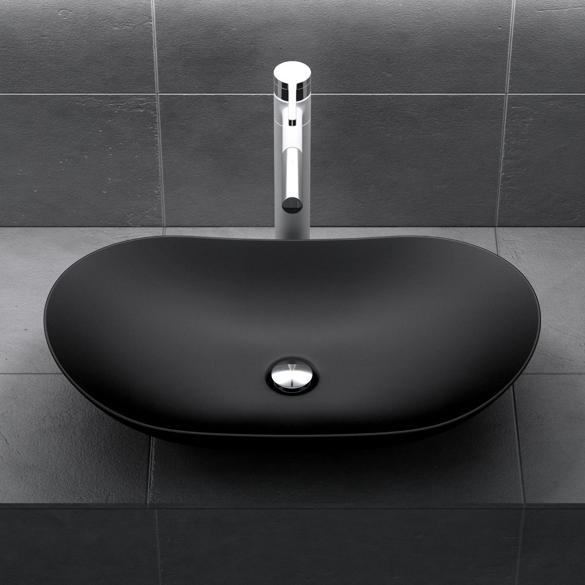Waschbecken EGO 858, Mattschwarz, 63x36.5 cm, Aufsatzmontage, Sanitärkeramik