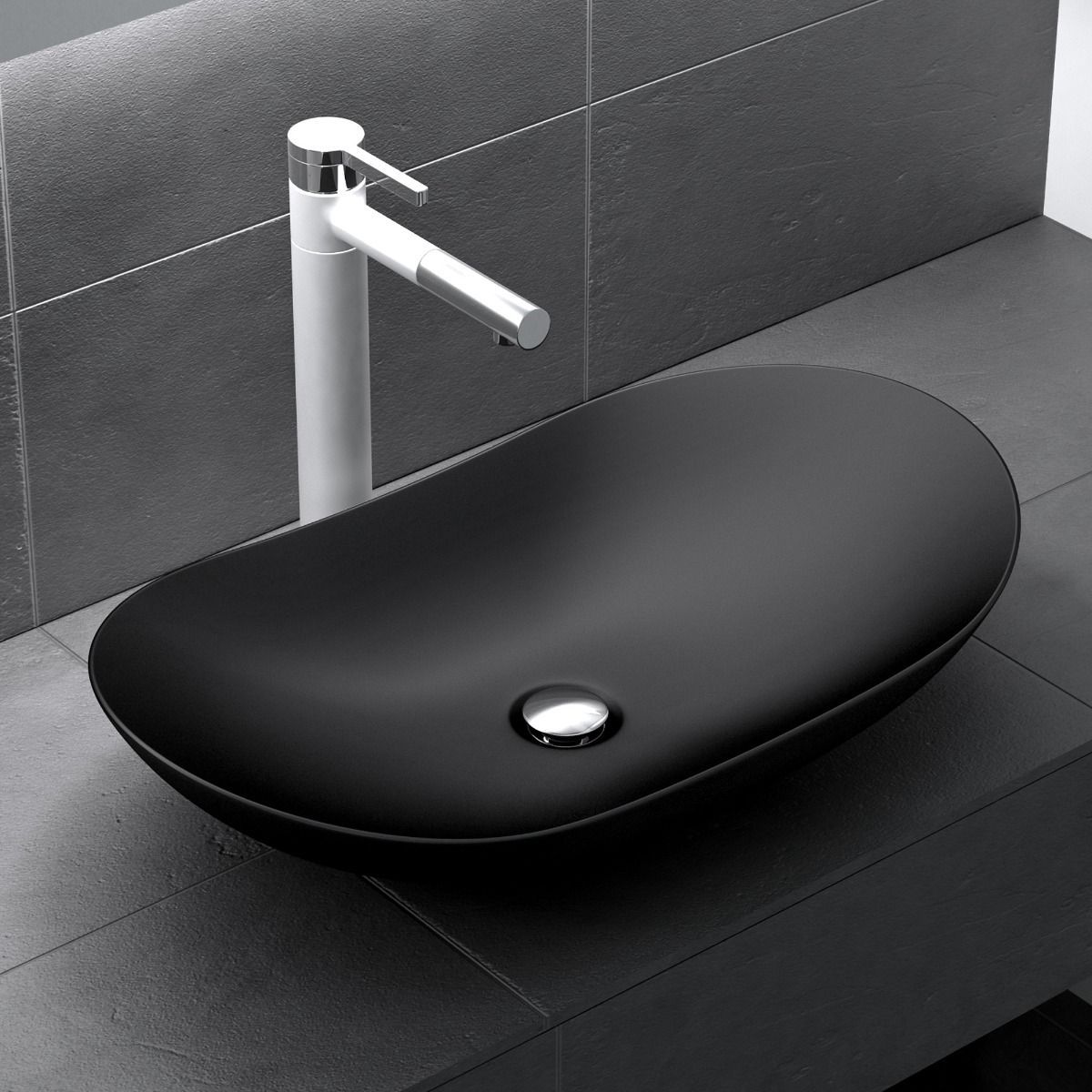 Waschbecken EGO 858, Mattschwarz, 63x36.5 cm, Aufsatzmontage, Sanitärkeramik