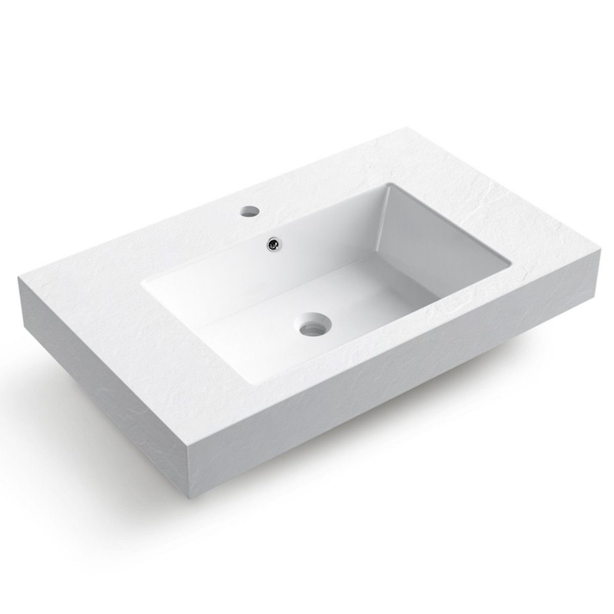 Waschbecken Elsa, Mineralwerkstoff, Aufsatz- oder Wandmontage, Mattweiß, Schieferoptik, mit Hahnloch, 80-100x49,2-53,3 cm