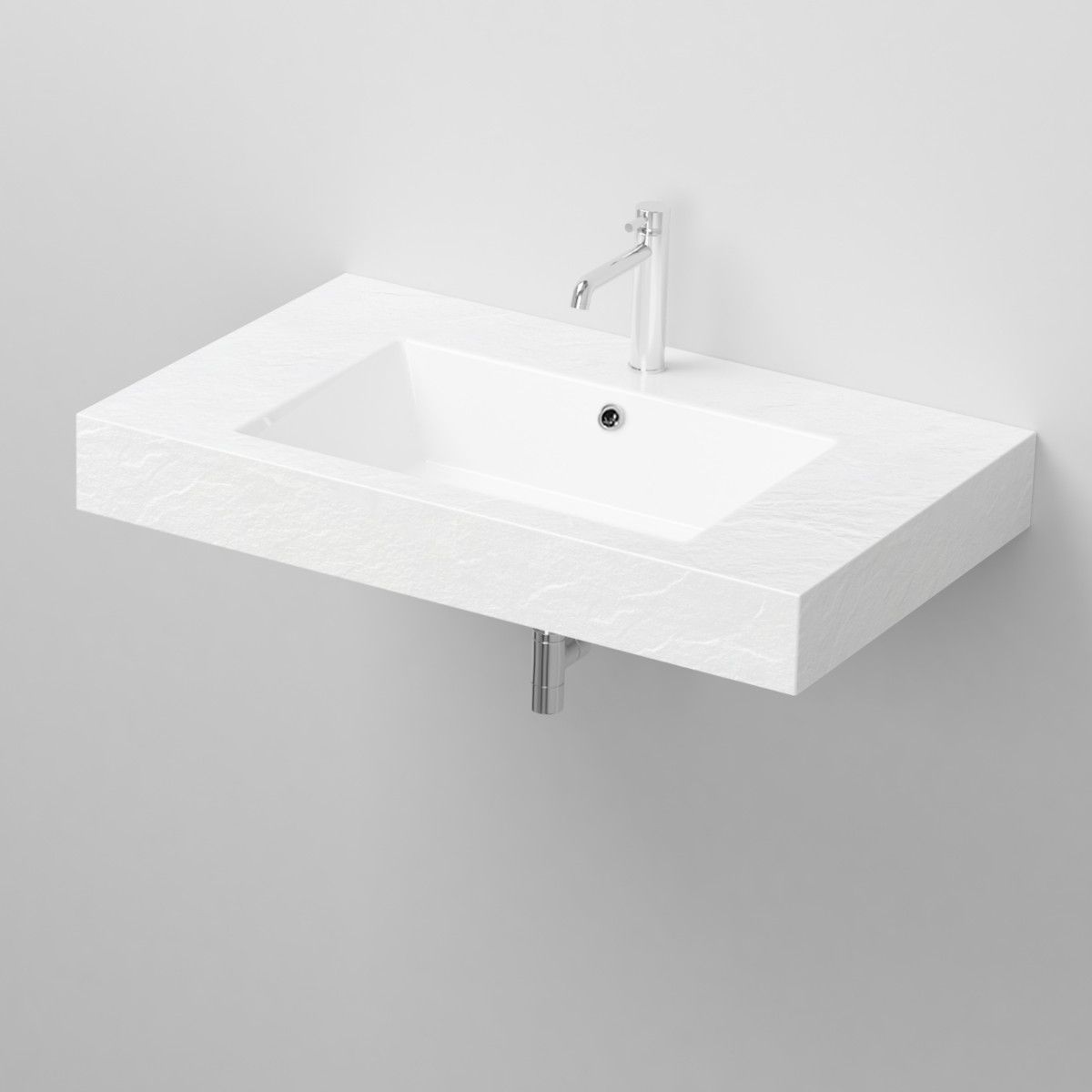 Waschbecken Elsa, Mineralwerkstoff, Aufsatz- oder Wandmontage, Mattweiß, Schieferoptik, mit Hahnloch, 80-100x49,2-53,3 cm