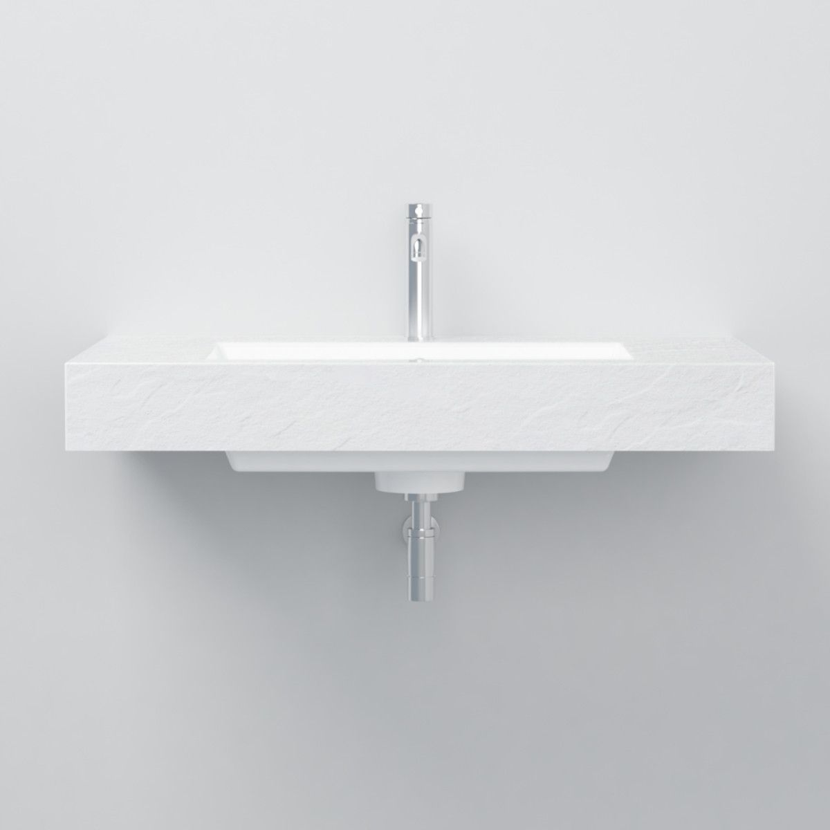 Waschbecken Elsa, Mineralwerkstoff, Aufsatz- oder Wandmontage, Mattweiß, Schieferoptik, mit Hahnloch, 80-100x49,2-53,3 cm