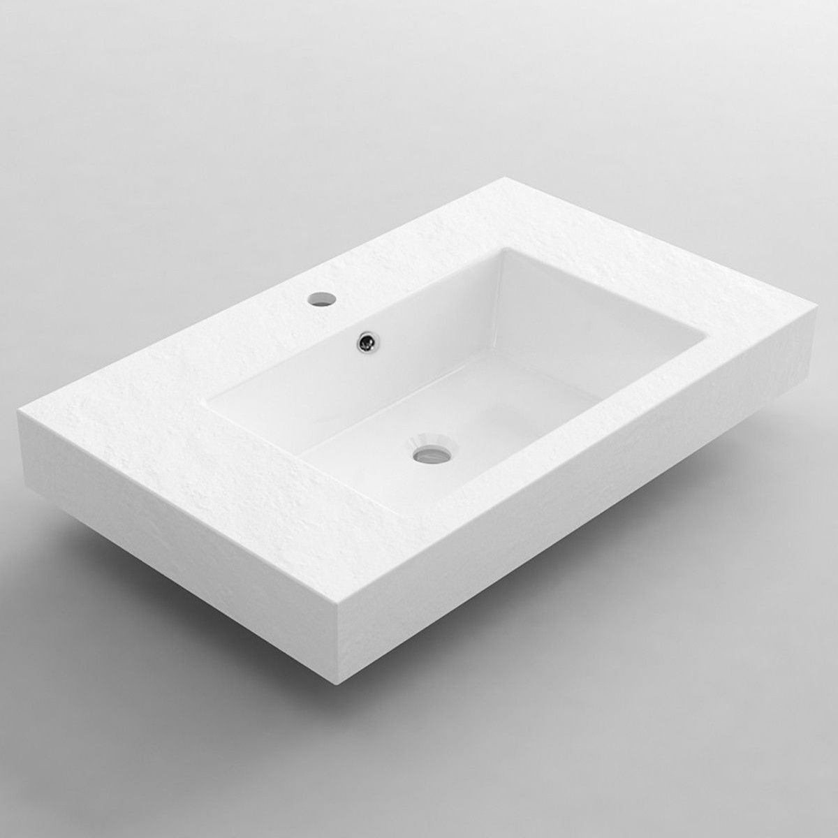 Waschbecken Elsa, Mineralwerkstoff, Aufsatz- oder Wandmontage, Mattweiß, Schieferoptik, mit Hahnloch, 80-100x49,2-53,3 cm