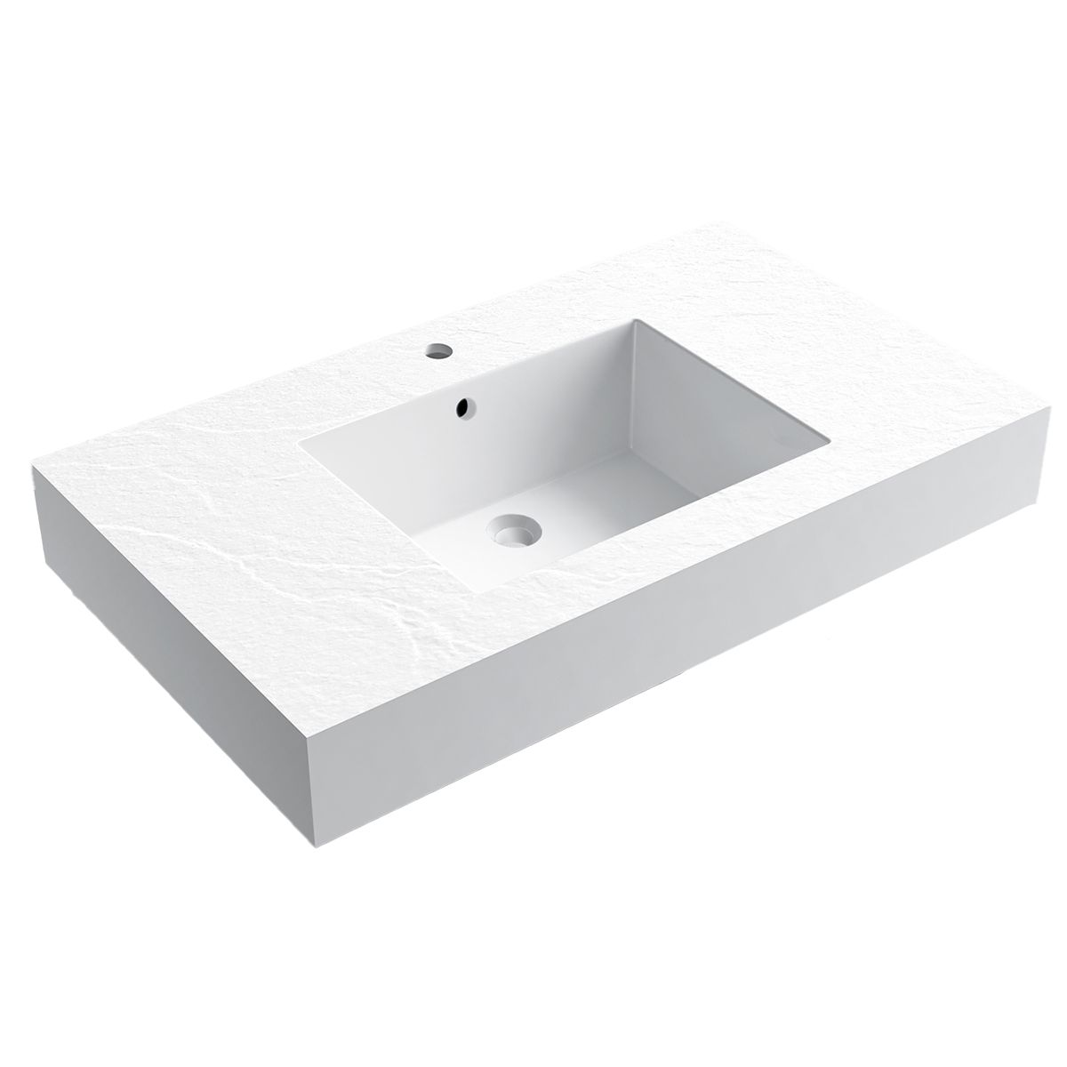 Waschbecken Elsa, Mineralwerkstoff, Aufsatz- oder Wandmontage, Mattweiß, Schieferoptik, mit Hahnloch, 80-100x49,2-53,3 cm