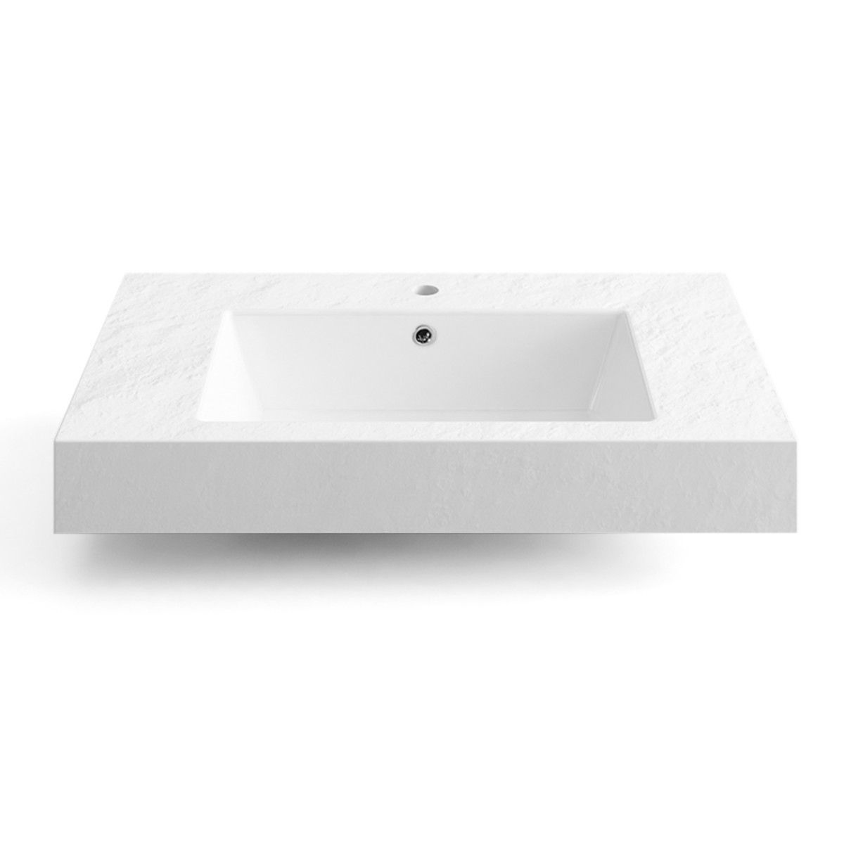 Waschbecken Elsa, Mineralwerkstoff, Aufsatz- oder Wandmontage, Mattweiß, Schieferoptik, mit Hahnloch, 80-100x49,2-53,3 cm