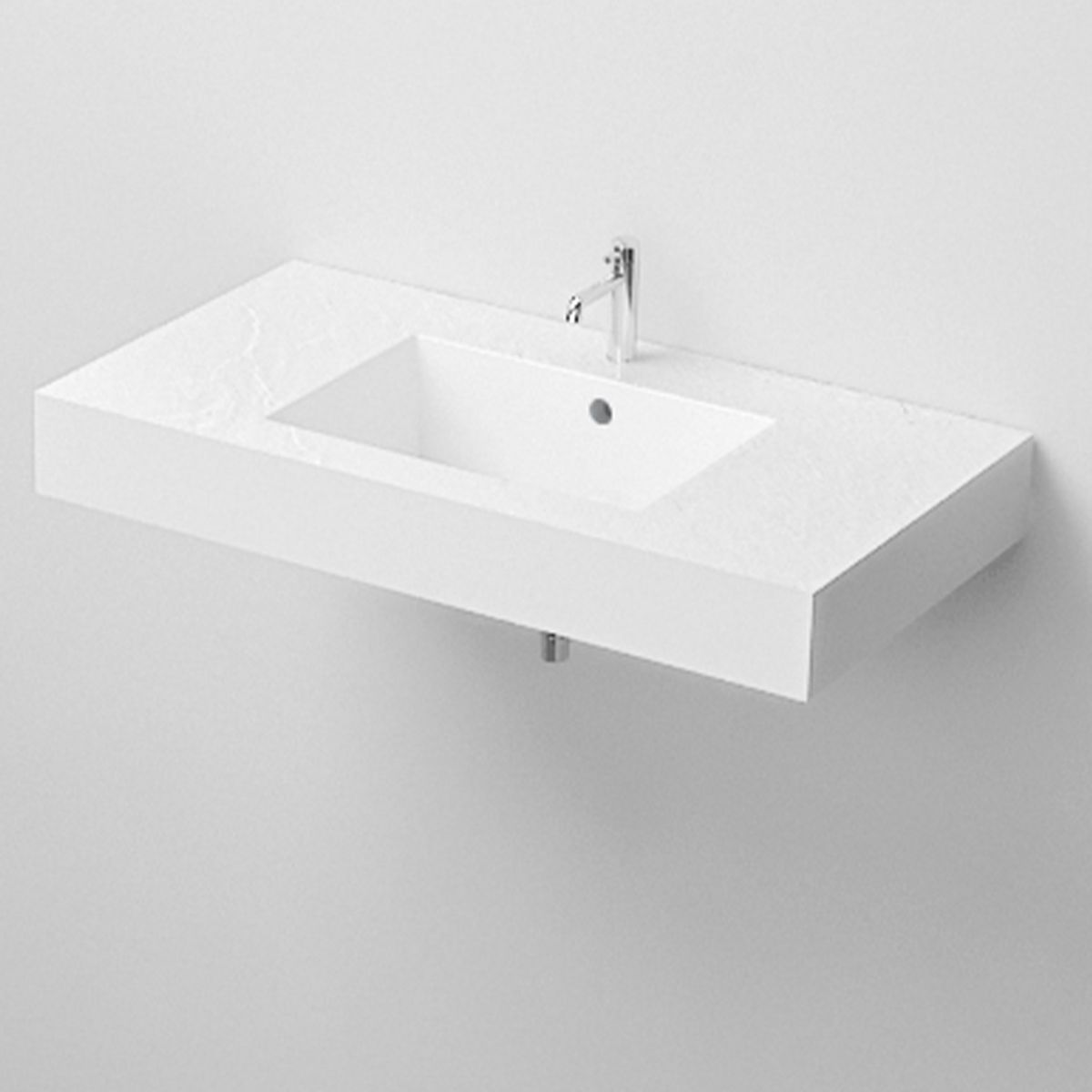 Waschbecken Elsa, Mineralwerkstoff, Aufsatz- oder Wandmontage, Mattweiß, Schieferoptik, mit Hahnloch, 80-100x49,2-53,3 cm