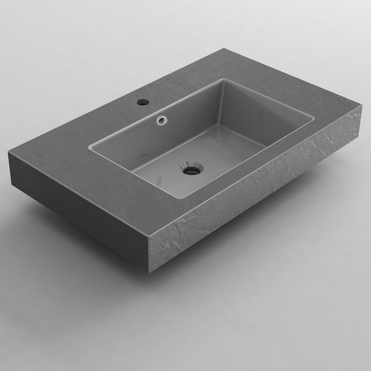 Waschbecken Elsa, Mineralwerkstoff, Aufsatz- oder Wandmontage, Anthrazit Matt, Schieferoptik, mit Hahnloch, 80-100x49,2-53,3 cm