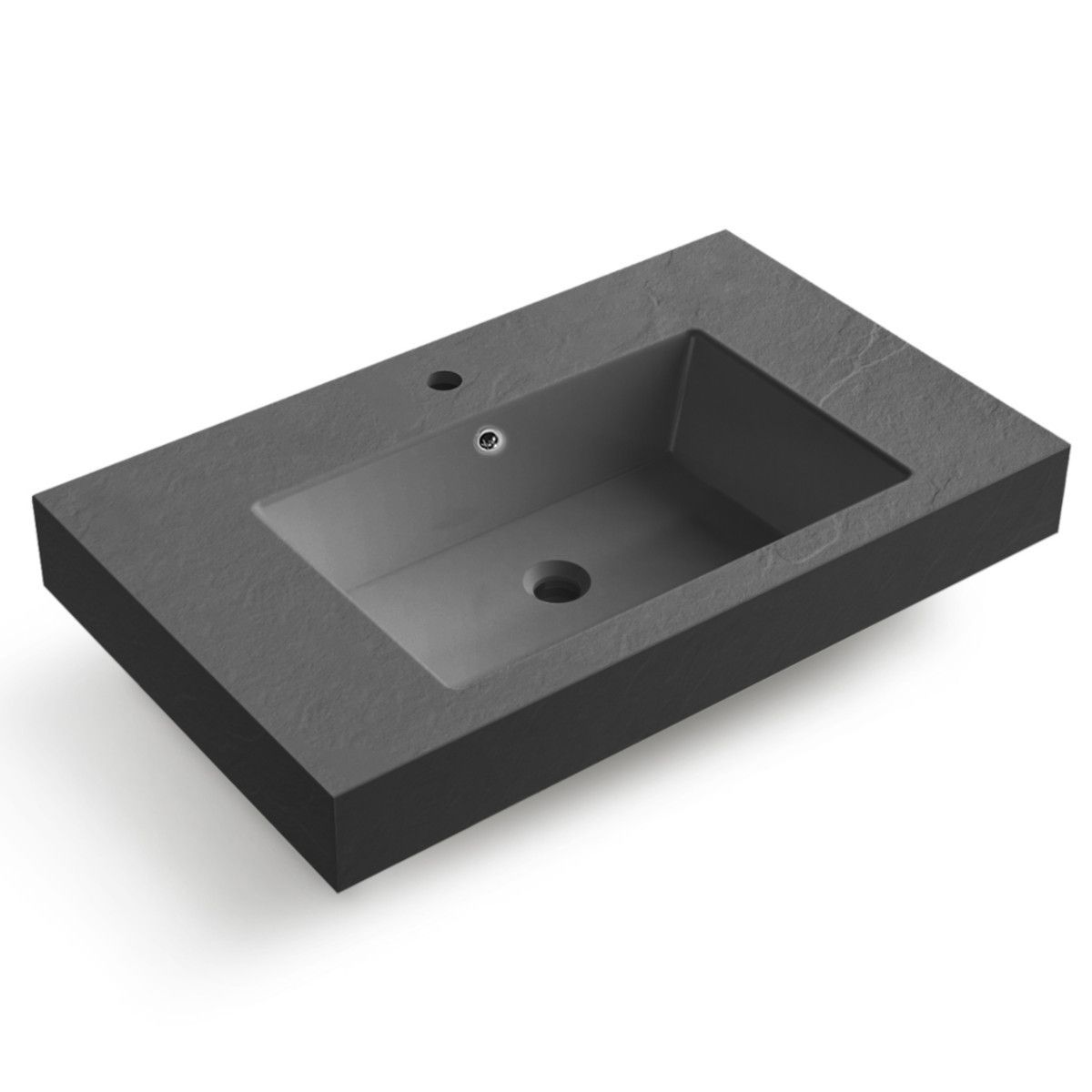 Waschbecken Elsa, Mineralwerkstoff, Aufsatz- oder Wandmontage, Anthrazit Matt, Schieferoptik, mit Hahnloch, 80-100x49,2-53,3 cm