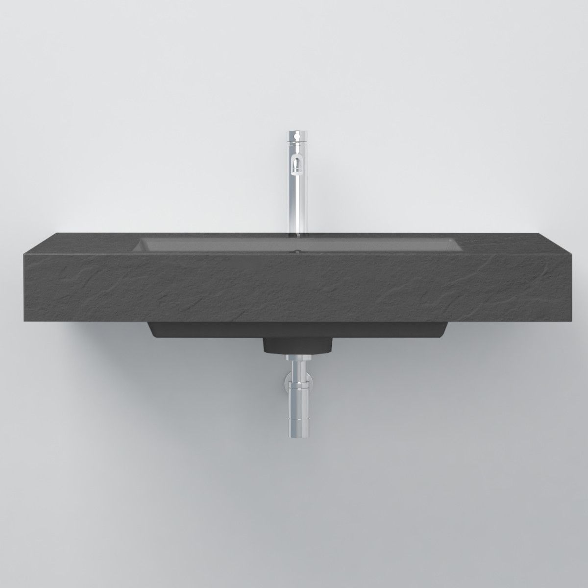 Waschbecken Elsa, Mineralwerkstoff, Aufsatz- oder Wandmontage, Anthrazit Matt, Schieferoptik, mit Hahnloch, 80-100x49,2-53,3 cm