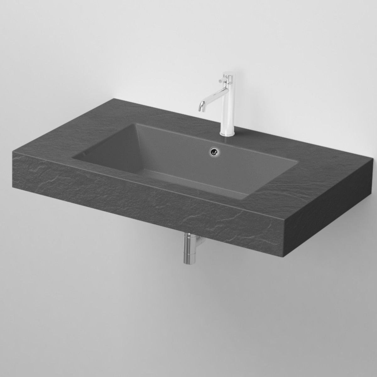 Waschbecken Elsa, Mineralwerkstoff, Aufsatz- oder Wandmontage, Anthrazit Matt, Schieferoptik, mit Hahnloch, 80-100x49,2-53,3 cm