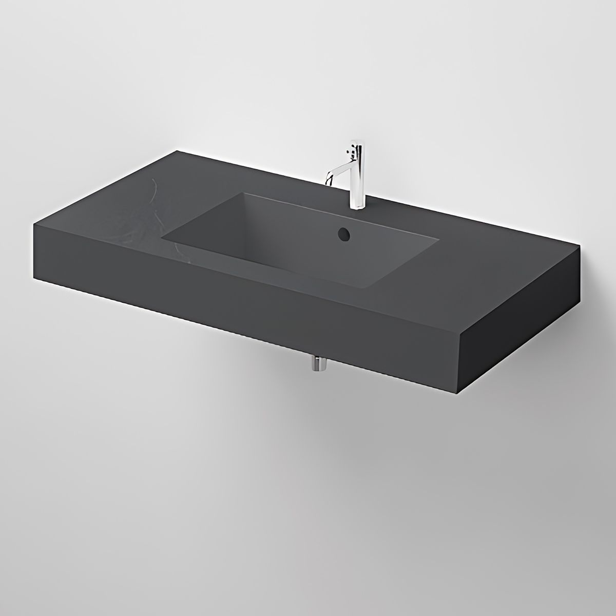 Waschbecken Elsa, Mineralwerkstoff, Aufsatz- oder Wandmontage, Anthrazit Matt, Schieferoptik, mit Hahnloch, 80-100x49,2-53,3 cm