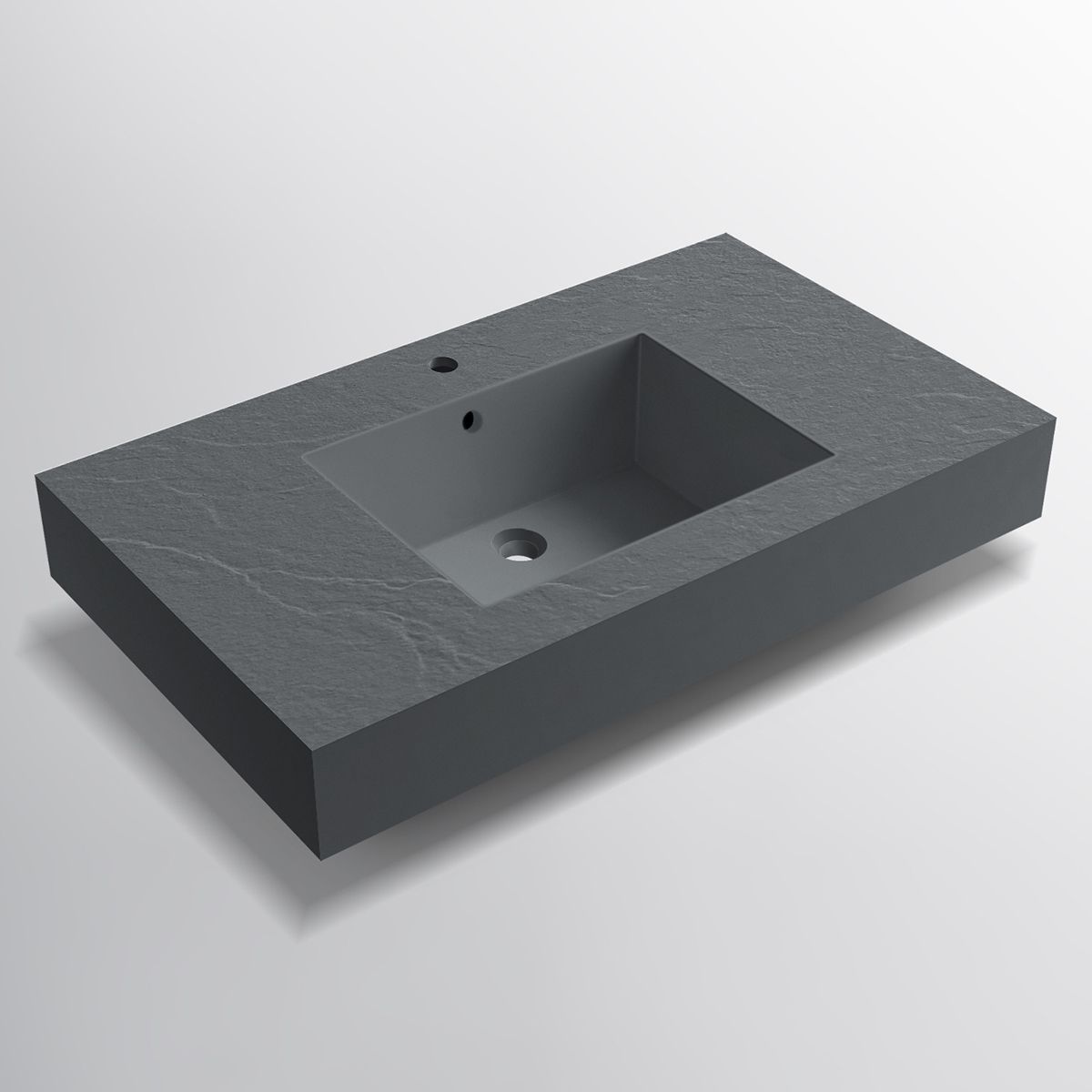 Waschbecken Elsa, Mineralwerkstoff, Aufsatz- oder Wandmontage, Anthrazit Matt, Schieferoptik, mit Hahnloch, 80-100x49,2-53,3 cm