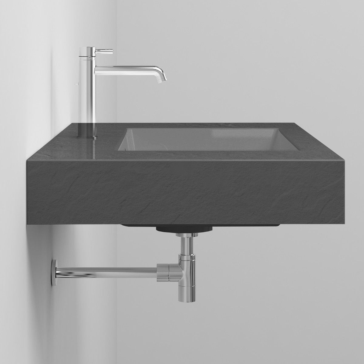 Waschbecken Elsa, Mineralwerkstoff, Aufsatz- oder Wandmontage, Anthrazit Matt, Schieferoptik, mit Hahnloch, 80-100x49,2-53,3 cm