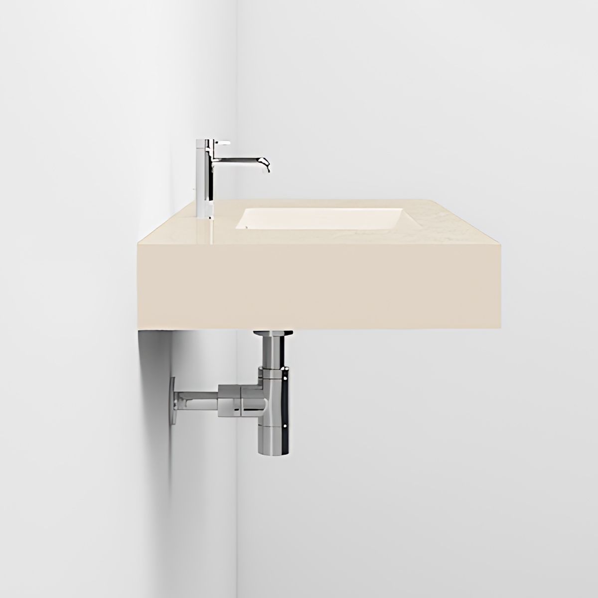 Waschbecken Elsa, Mineralwerkstoff, Aufsatz- oder Wandmontage, Creme Matt, Schieferoptik, mit Hahnloch, 80-100x49,2-53,3 cm