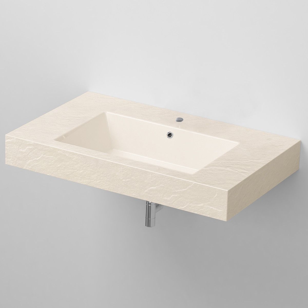 Waschbecken Elsa, Mineralwerkstoff, Aufsatz- oder Wandmontage, Creme Matt, Schieferoptik, mit Hahnloch, 80-100x49,2-53,3 cm