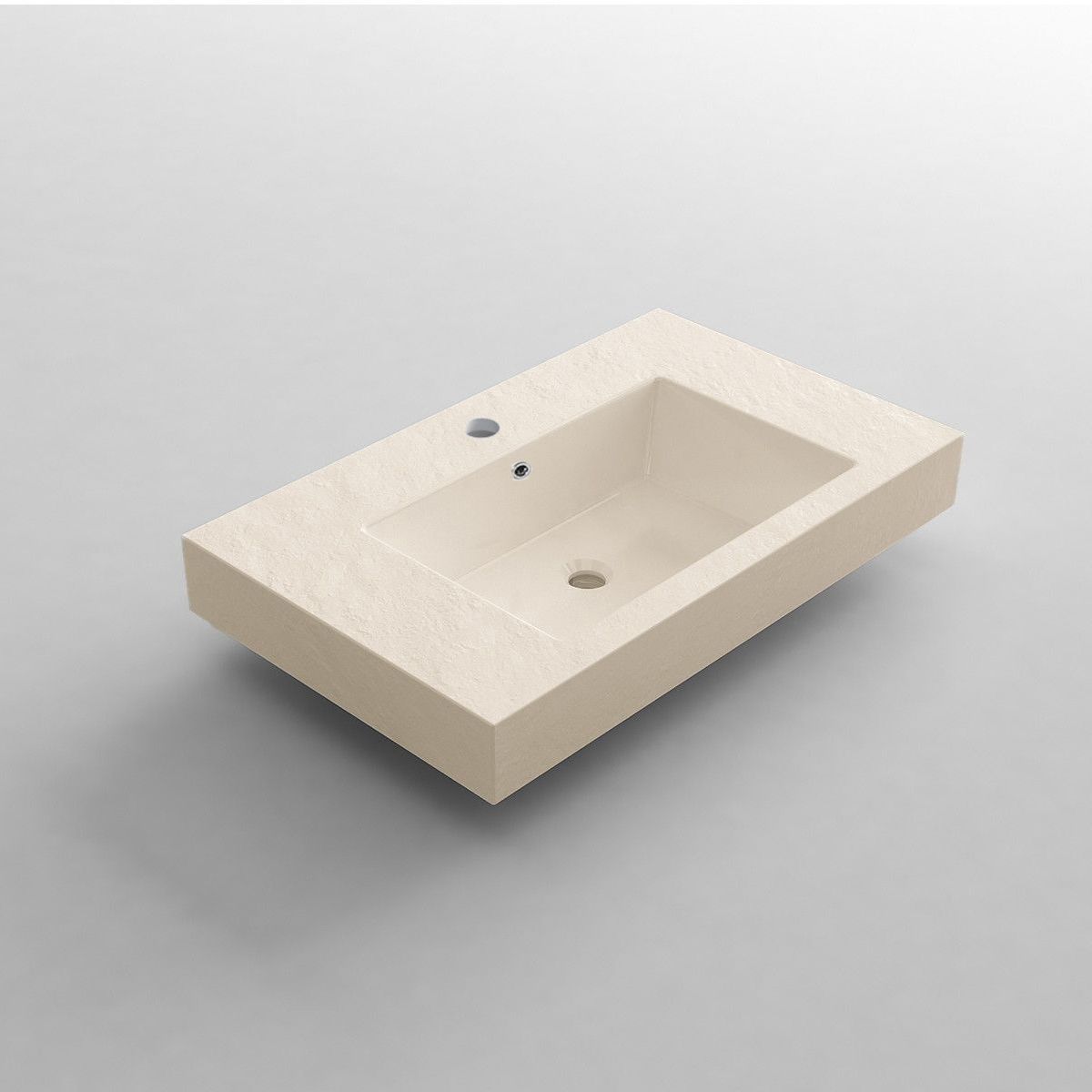 Waschbecken Elsa, Mineralwerkstoff, Aufsatz- oder Wandmontage, Creme Matt, Schieferoptik, mit Hahnloch, 80-100x49,2-53,3 cm