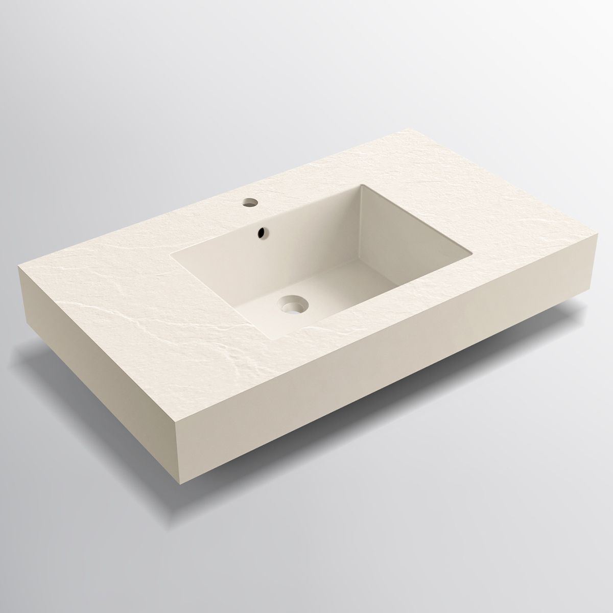 Waschbecken Elsa, Mineralwerkstoff, Aufsatz- oder Wandmontage, Creme Matt, Schieferoptik, mit Hahnloch, 80-100x49,2-53,3 cm