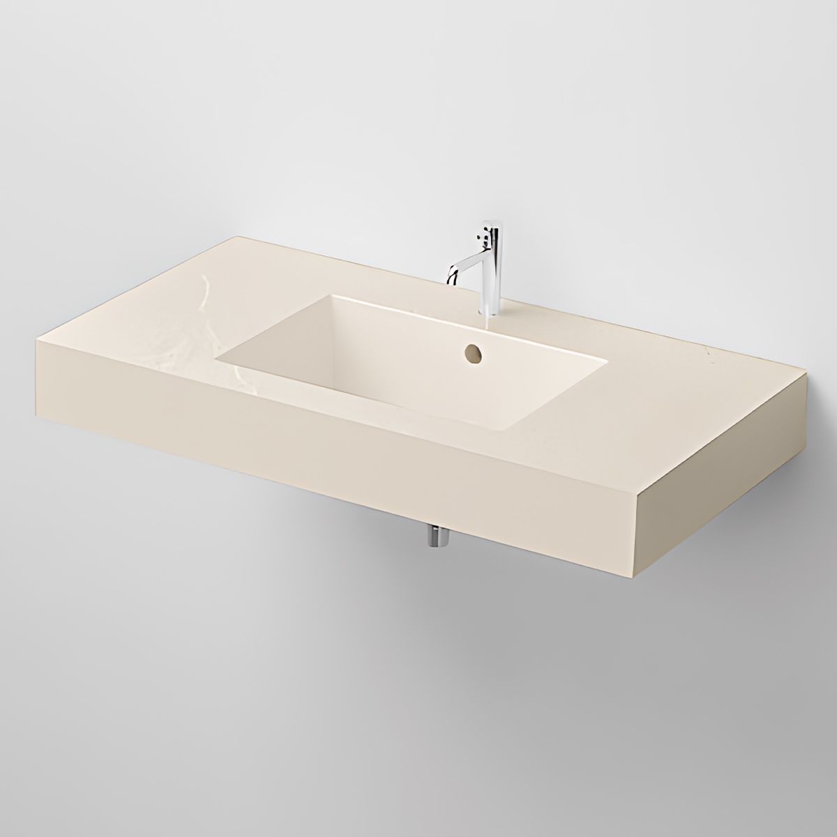 Waschbecken Elsa, Mineralwerkstoff, Aufsatz- oder Wandmontage, Creme Matt, Schieferoptik, mit Hahnloch, 80-100x49,2-53,3 cm