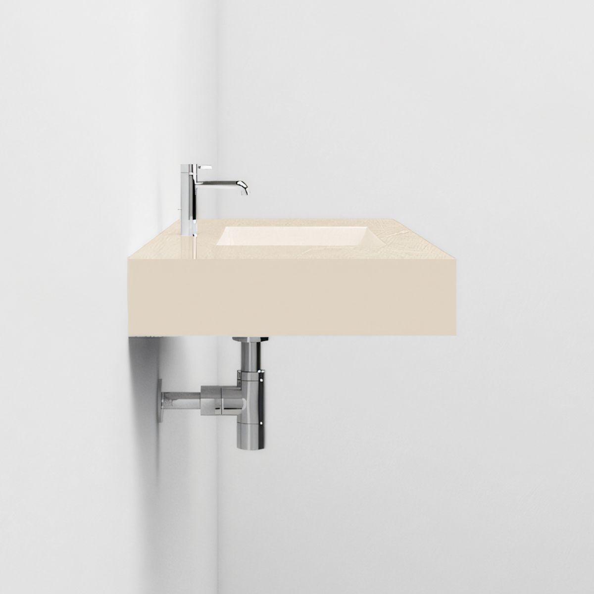 Waschbecken Elsa, Mineralwerkstoff, Aufsatz- oder Wandmontage, Creme Matt, Schieferoptik, mit Hahnloch, 80-100x49,2-53,3 cm