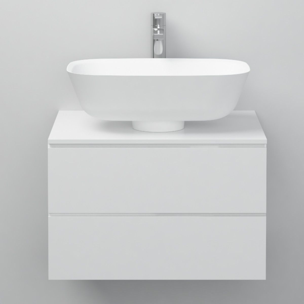 Waschbecken Emilio, Mineralwerkstoff, Aufsatzmontage, Mattweiß, ohne Hahnloch, 46x32 cm