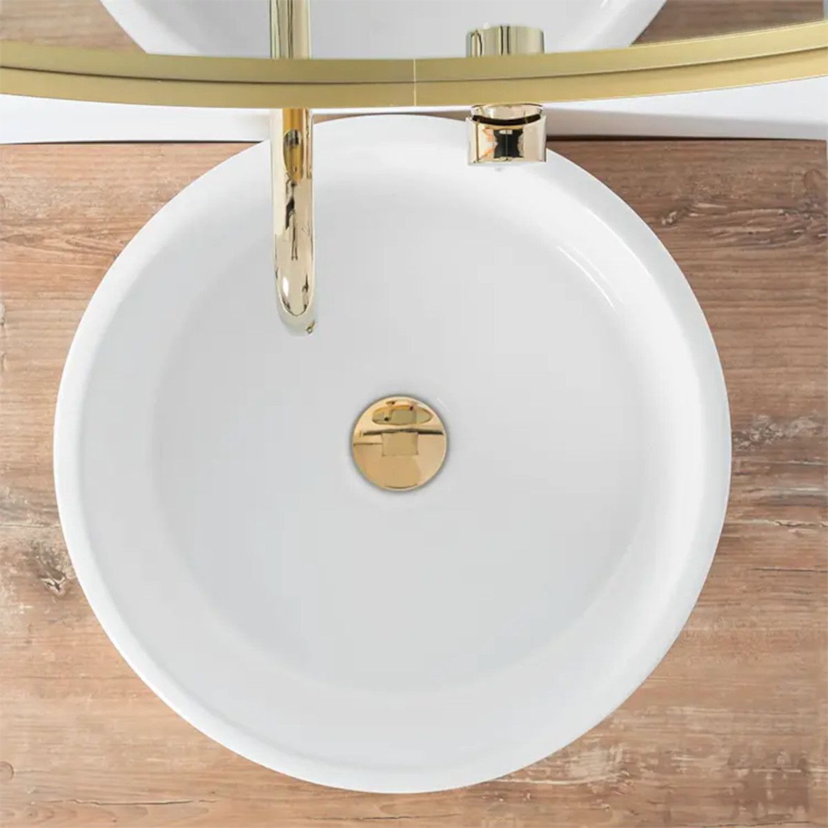 Waschbecken Gino, innen Weiß, außen Gold, Durchmesser 43 cm, Aufsatzmontage, Sanitärkeramik