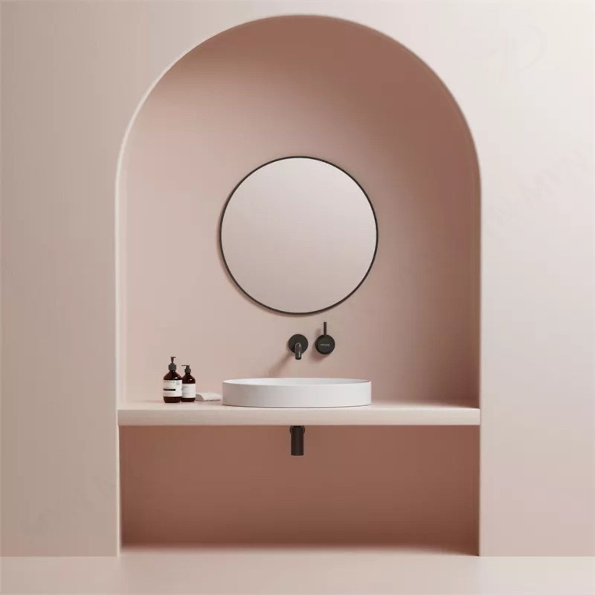 Waschbecken Glami, versteckter Abfluss, Aufsatzmontage, Weiß, ohne Hahnloch, 60x38 cm