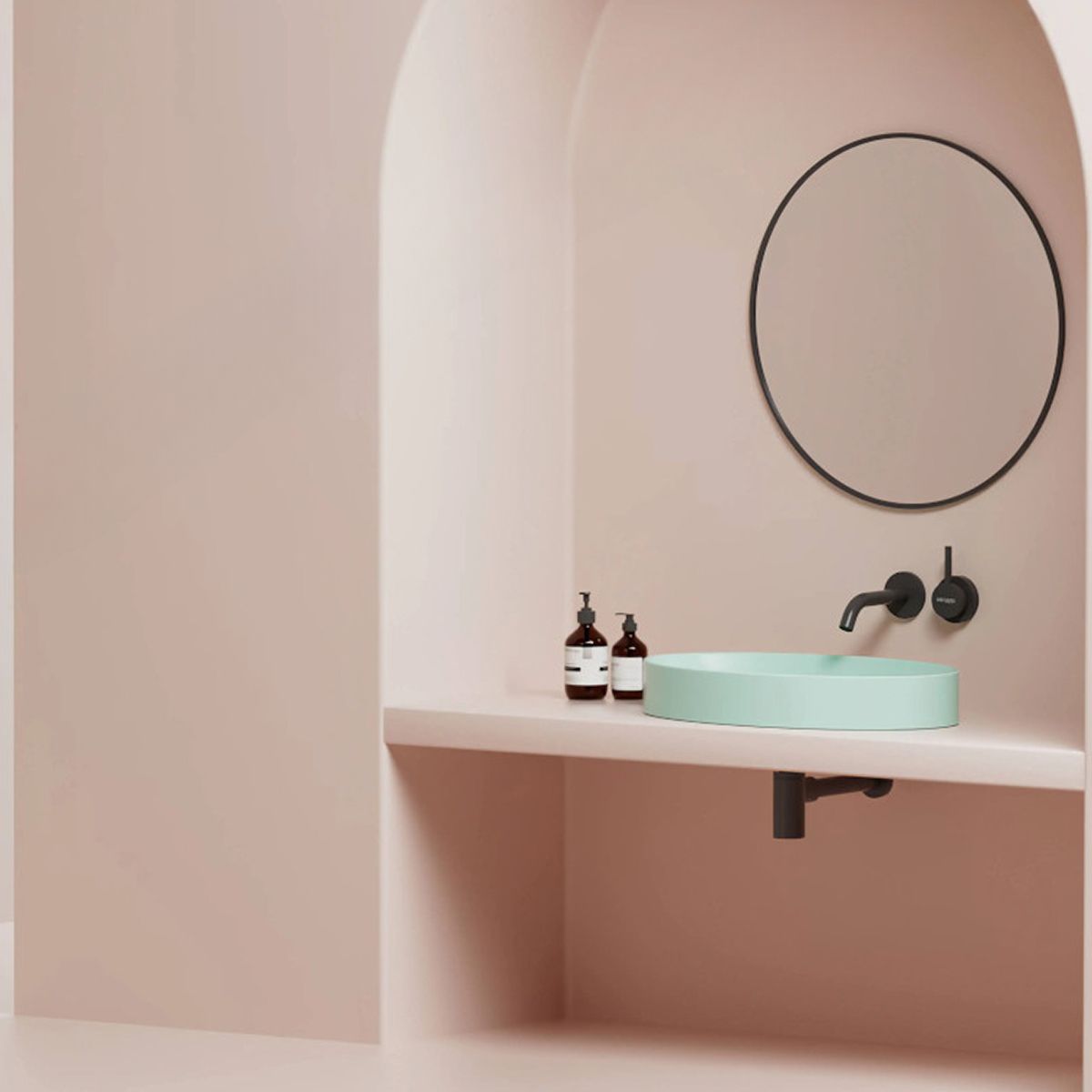 Waschbecken Glami, versteckter Abfluss, Aufsatzmontage, Mintgrün, ohne Hahnloch, 60x38 cm
