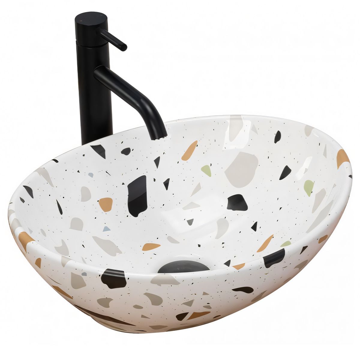 Waschbecken, Hera Terrazzo, 41x33 cm, ohne Armaturenloch, Aufsatzmontage