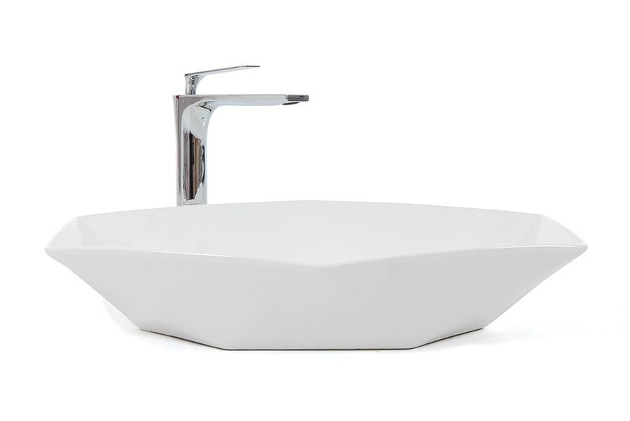 REA VEGA Hexagonales Waschbecken, Weiß, glänzend, 64x42cm, Aufsatzmontage, Sanitärkeramik