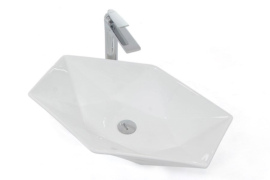 REA VEGA Hexagonales Waschbecken, Weiß, glänzend, 64x42cm, Aufsatzmontage, Sanitärkeramik