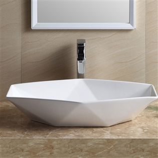 REA VEGA Hexagonales Waschbecken, Weiß, glänzend, 64x42cm, Aufsatzmontage, Sanitärkeramik