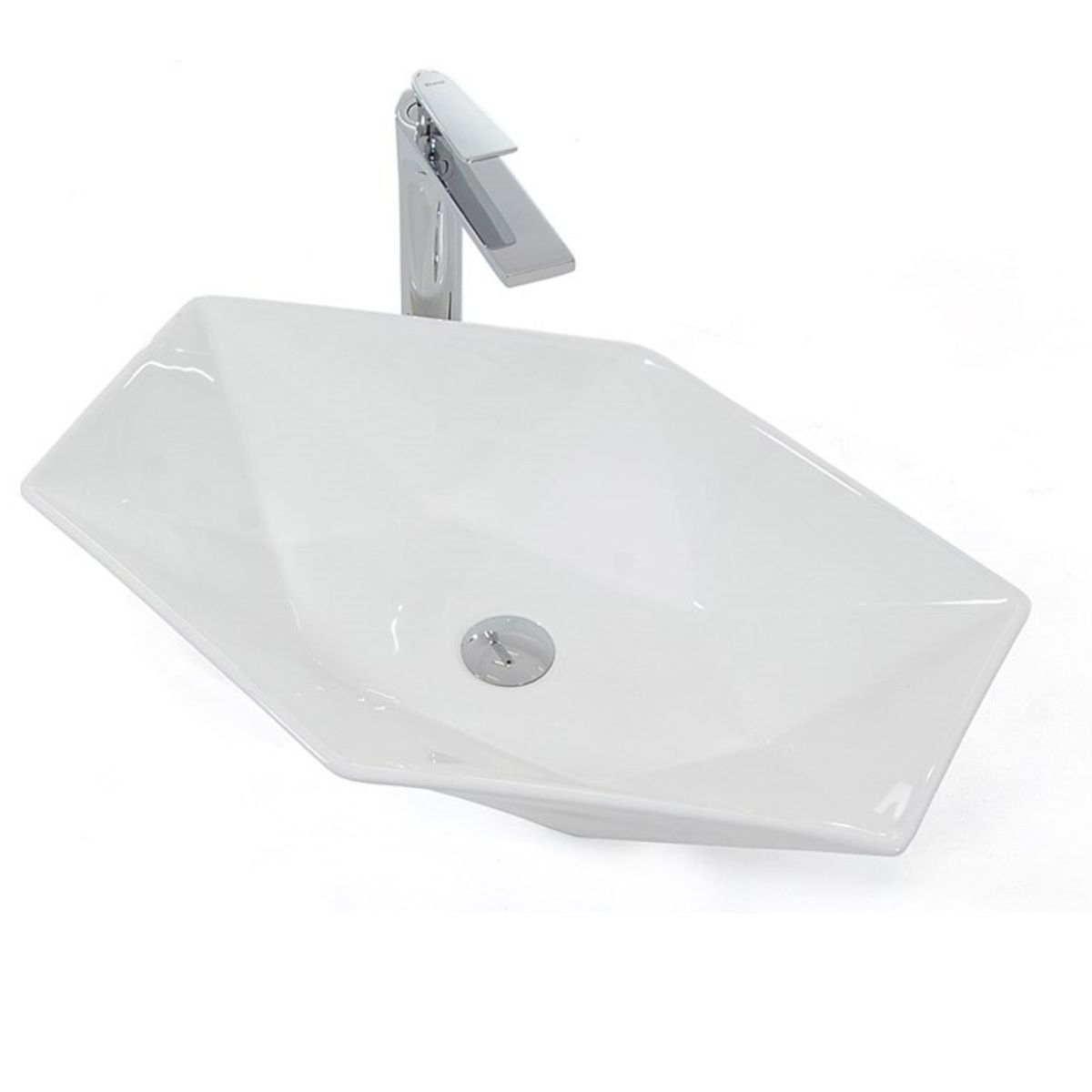 REA VEGA Hexagonales Waschbecken, Weiß, glänzend, 64x42cm, Aufsatzmontage, Sanitärkeramik