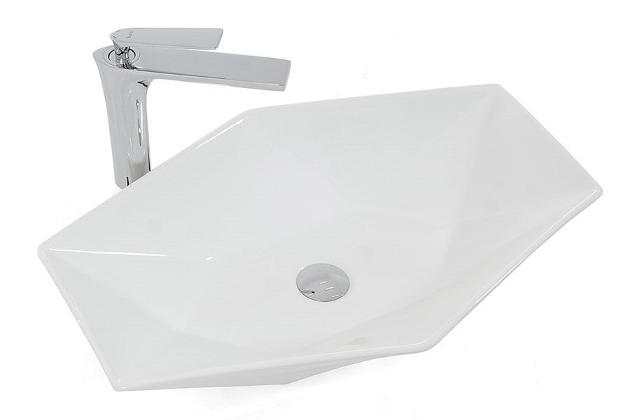 REA VEGA Hexagonales Waschbecken, Weiß, glänzend, 64x42cm, Aufsatzmontage, Sanitärkeramik