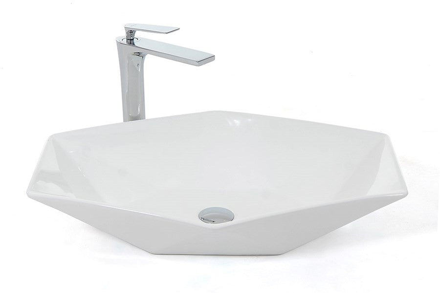 REA VEGA Hexagonales Waschbecken, Weiß, glänzend, 64x42cm, Aufsatzmontage, Sanitärkeramik