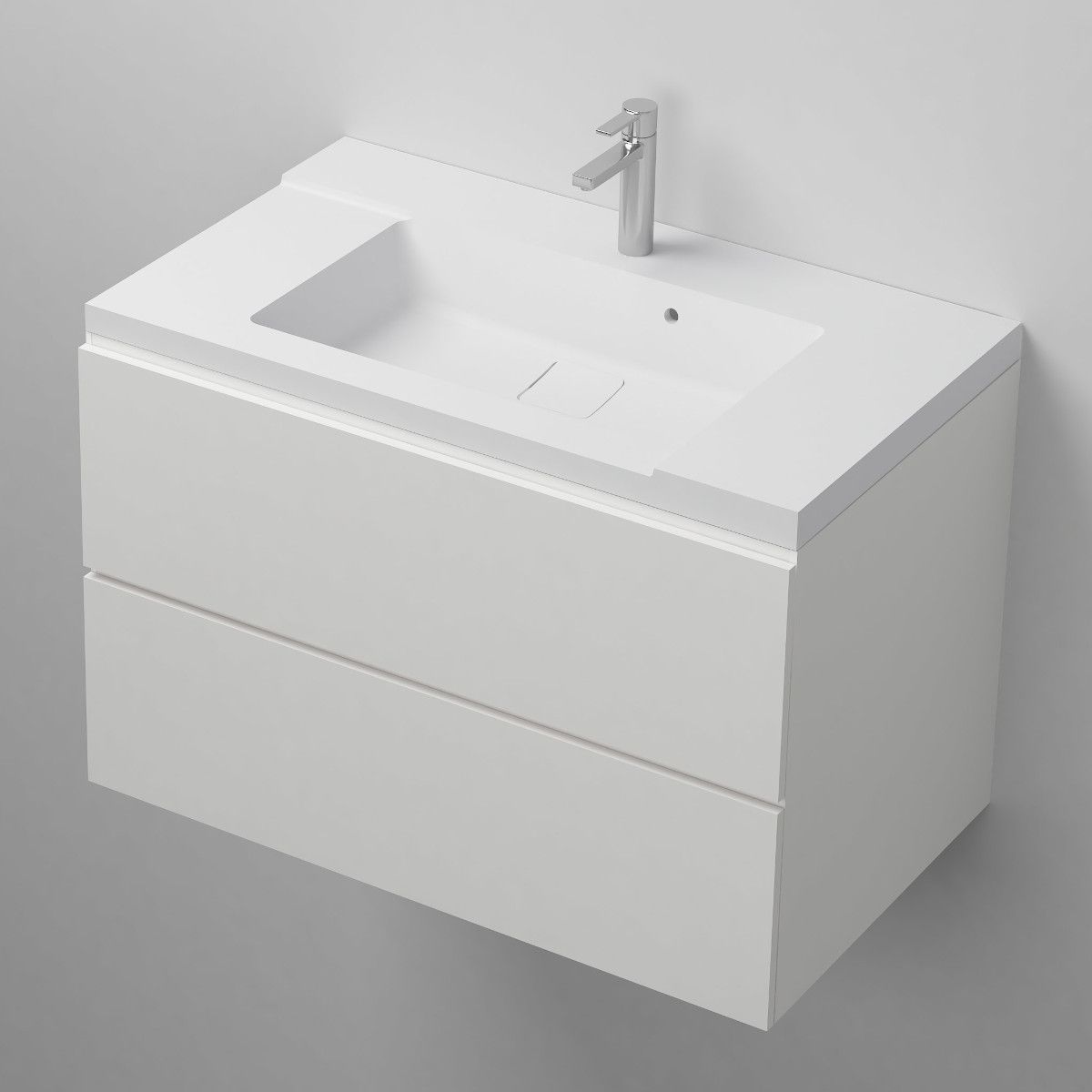 Waschbecken Irene, Mineralwerkstoff, Halb-Einbaumontage, mit Hahnloch, 80x46 cm
