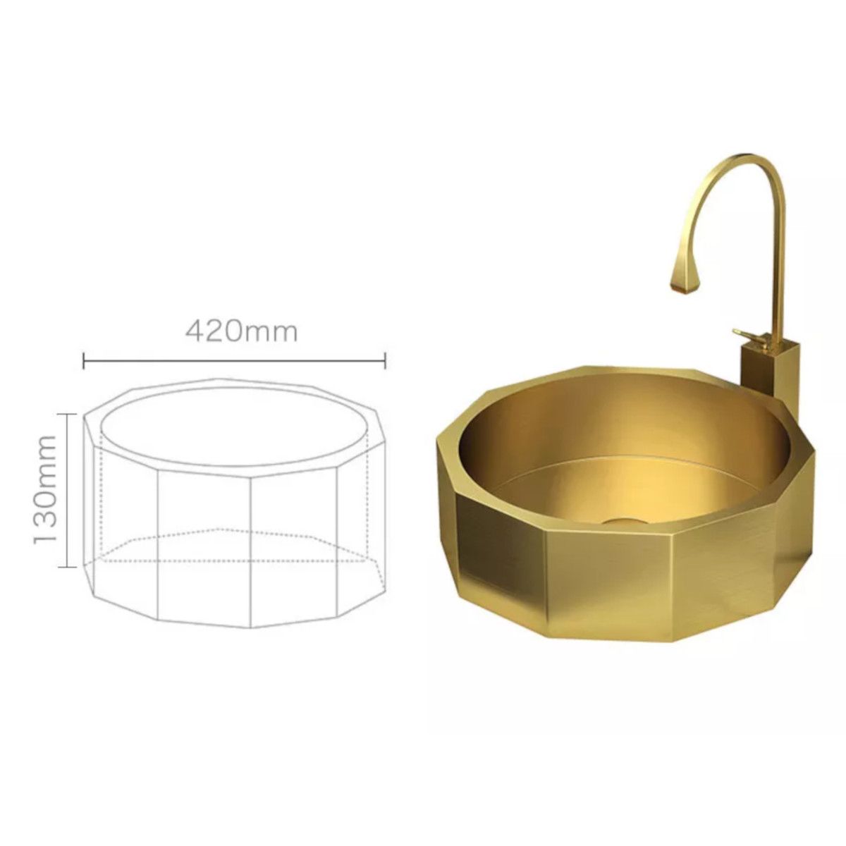 Waschbecken Iron, Edelstahl, Aufsatzmontage, mattes Gold, Durchmesser 42 cm, Royalty Line by Ego