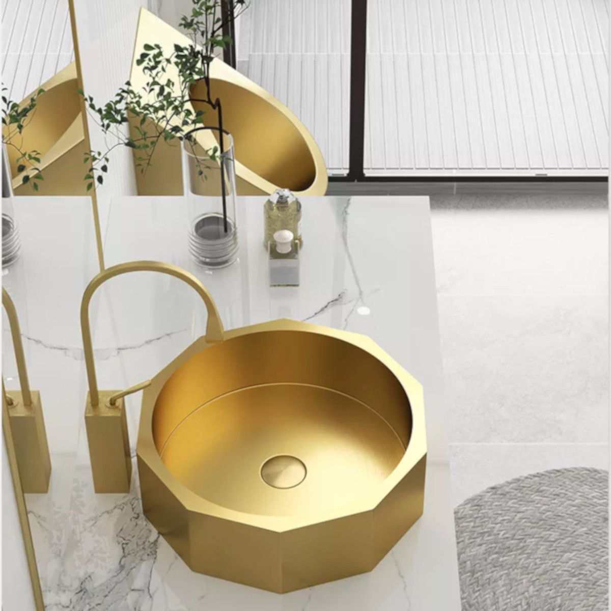 Waschbecken Iron, Edelstahl, Aufsatzmontage, mattes Gold, Durchmesser 42 cm, Royalty Line by Ego