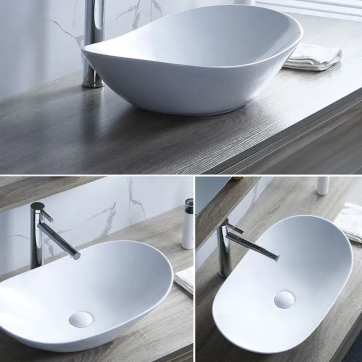 Waschbecken Luigi, Weiß, Sanitärkeramik, 52x32 Aufsatzmontage