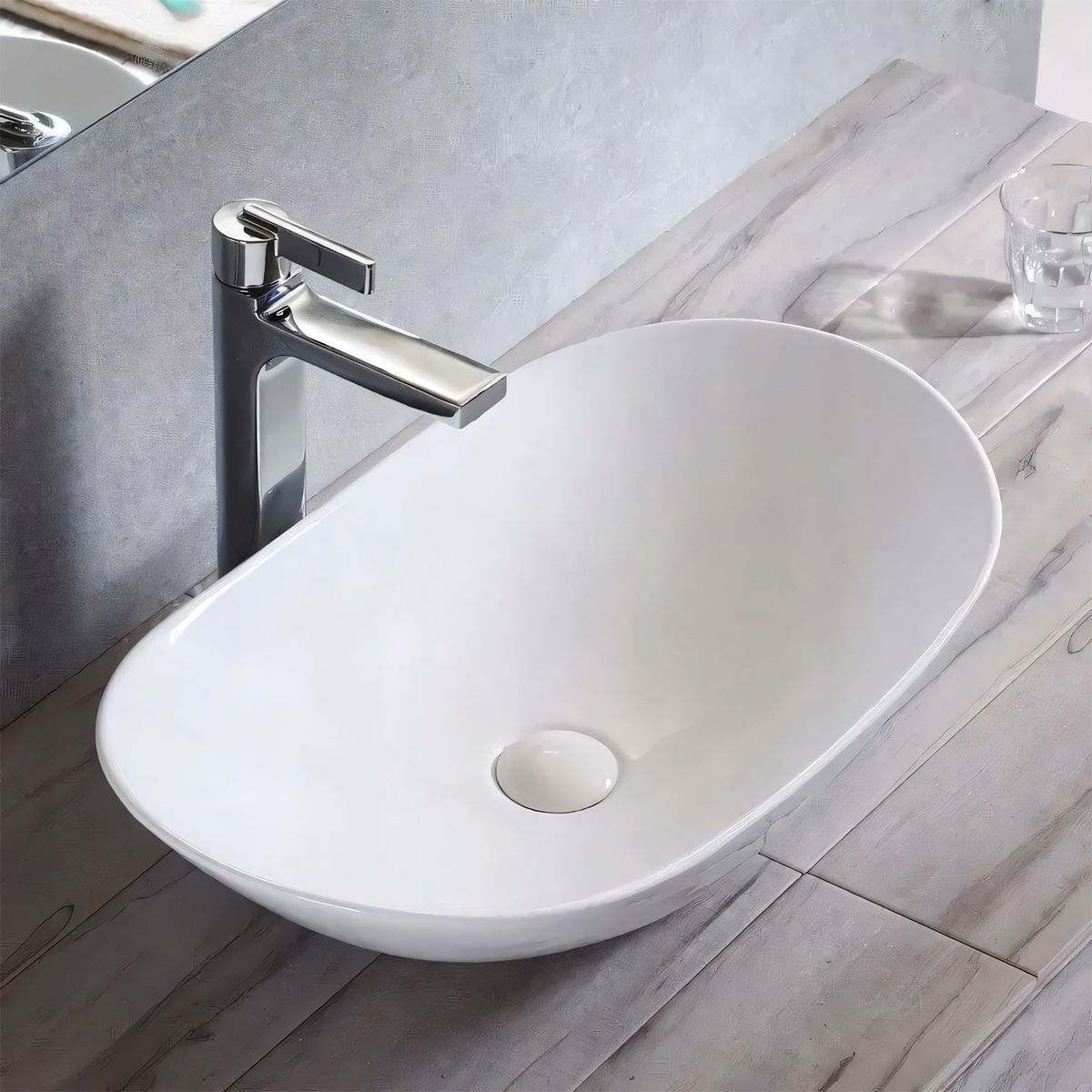 Waschbecken Luigi, Weiß, Sanitärkeramik, 52x32 Aufsatzmontage