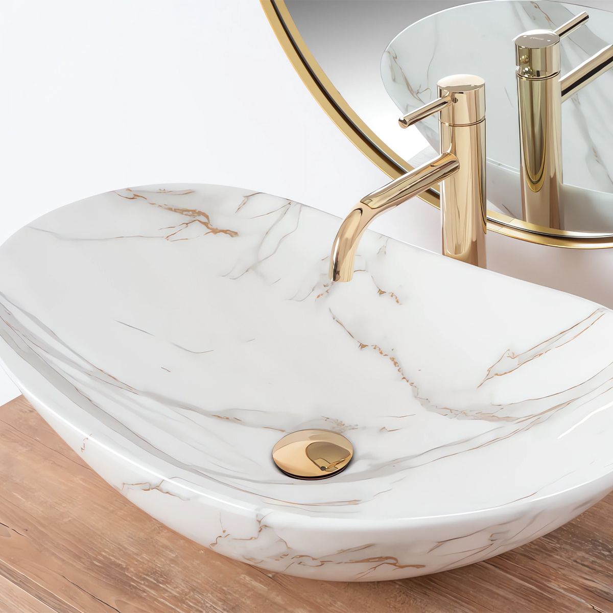 Waschbecken Luigi Marble, glänzend, Marmorfinish, 61x36 cm, Aufsatzmontage, Sanitärkeramik