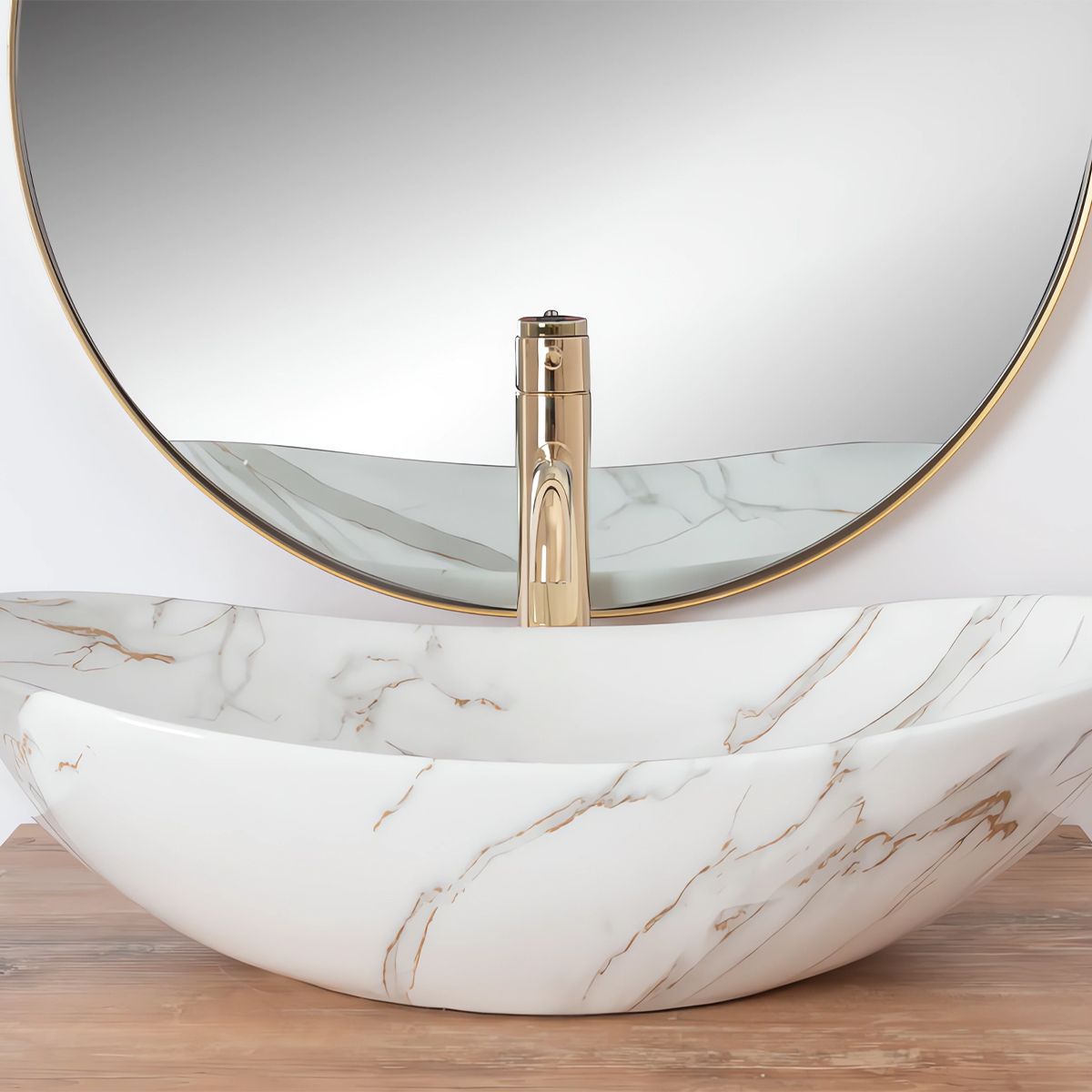 Waschbecken Luigi Marble, glänzend, Marmorfinish, 61x36 cm, Aufsatzmontage, Sanitärkeramik