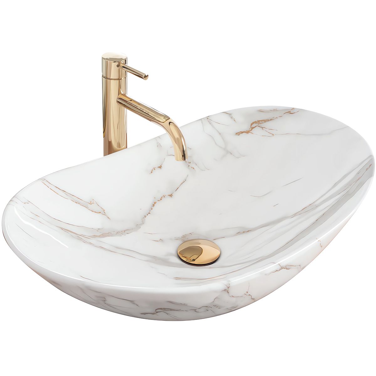 Waschbecken Luigi Marble, glänzend, Marmorfinish, 61x36 cm, Aufsatzmontage, Sanitärkeramik