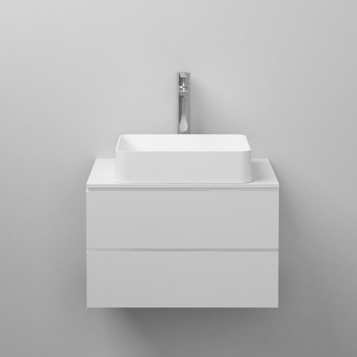 Waschbecken Mario, Mineralkomposit, Aufsatzmontage, Mattweiß, ohne Hahnloch, 45x38 cm